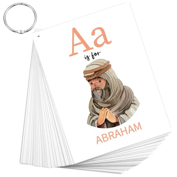 Skyygemm 26 Pcs Bible ABC Flash Cards Christian Bible Verse Alphabet Cards Religious Scripture Memory Cards with Stainless Steel Ring for Preschool Sunday School Toys Basket Suffers