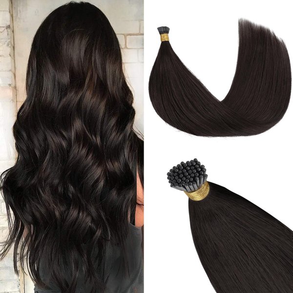 GOO GOO I Tip Hair Extensions Real Human Hair, 16inch 50g 100S, Cold Fusion I Tip Hair Extensions, Invisible Remy Hair Extensions, #2 Dark Brown