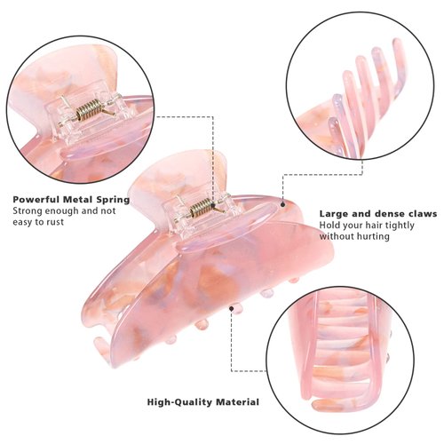 4Pcs Large Acrylic Hair Claw Clips - Hair Clips with Strong Hold for Thick Hair, Non-slip Banana Barrettes for Women Girls (Shell: light green/white/pink/blue)