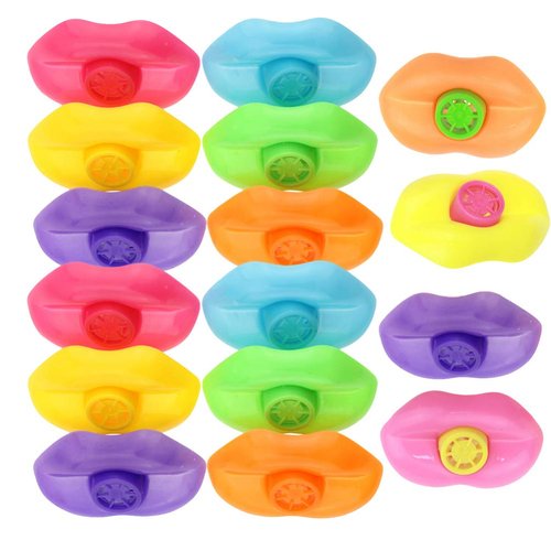 NUOBESTY 20PCS Plastic Lip Shaped Whistles Blowing Lip Whistles Loud Crisp Sound Whistle Noisemakers for Party Favors(Random Color)