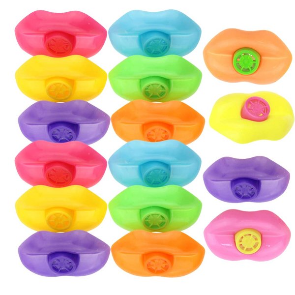 NUOBESTY 20PCS Plastic Lip Shaped Whistles Blowing Lip Whistles Loud Crisp Sound Whistle Noisemakers for Party Favors(Random Color)