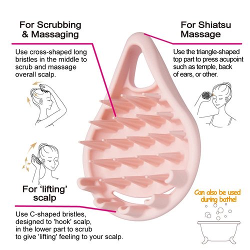 Terra Distribution Scalp Massager Scrubber Exfoliator [Made in Japan] 3 Tools-in-1 Hair Scalp Massager, Dandruff Brush for Head Massage, Dandruff, Hair Growth, Men, Women, and Gift (Pink)