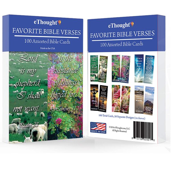 eThought BB-FBV-100 Bible Verse Cards - Pack of 100 Religious Bookmarks - Scripture Memorization Cards & Markers, Encourage and Share The Gospel, Full Color