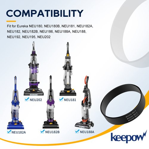 KEEPOW Vacuum Belt for Eureka, Part E0205 Belt for Eureka, Power Speed Vacuum Belts fit for Eureka NEU182B, NEU182A, NEU188A, NEU181, NEU180, NEU180B, NEU182, NEU186, NEU188, 4 Pack