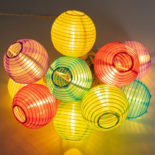Vigdur Multicolor Lantern String Lights - 10 LED Hanging Lantern Lights Plug in Waterproof Connectable Indoor Outdoor Lights for Christmas Party Birthday Wedding Decor