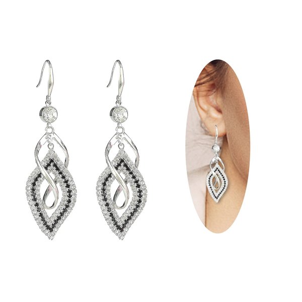 Dangle Earrings for Women and Teen Girls, 925 Silver Handmade Linear Swirl Wire Bohemian Boho Diamonds Earrings, Gifts for Women (Silver, Hoho Diamonds)