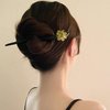 Set of 4 Hair Sticks for Buns, Chinese Hair Chopsticks for Women, Elegant Wooden Hair Accessories, Bows, Bamboo Knots, Green Flowers