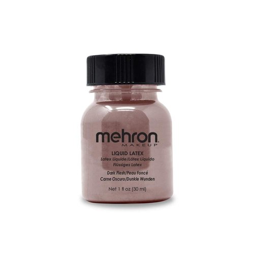 Mehron Makeup Liquid Latex | SFX Makeup | Halloween Latex Makeup | Latex Glue for Skin | Prosthetic Glue 1 fl oz (30 ml) (Dark Flesh)