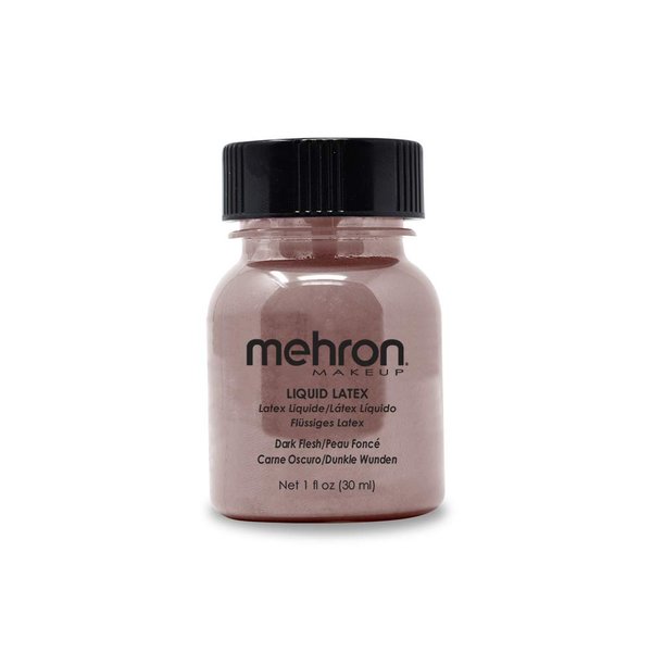 Mehron Makeup Liquid Latex | SFX Makeup | Halloween Latex Makeup | Latex Glue for Skin | Prosthetic Glue 1 fl oz (30 ml) (Dark Flesh)