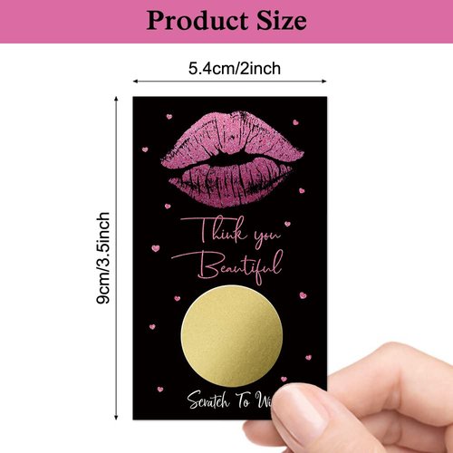 Haizct 50 Pack Thank You Blank Gift Certificate Scratch Off Cards for Small Business, Spa Beauty Makeup Hair Salon, Bridal Shower, Baby Shower, Country Wedding (Pink lip gloss), Gold,Pink-GK096