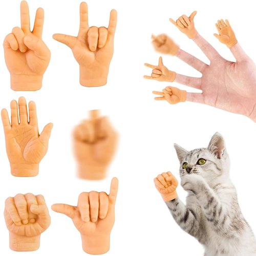 6 Pcs Mini Hands for Cats, Mini Finger Hands Massage Toys for Felines, Stretchable Rubber Hands Cat Toy, Soft TPR Cat Hands, Tiny Hands for Fingers, Unique Cat Paw Accessories, Adorable Pet Plaything