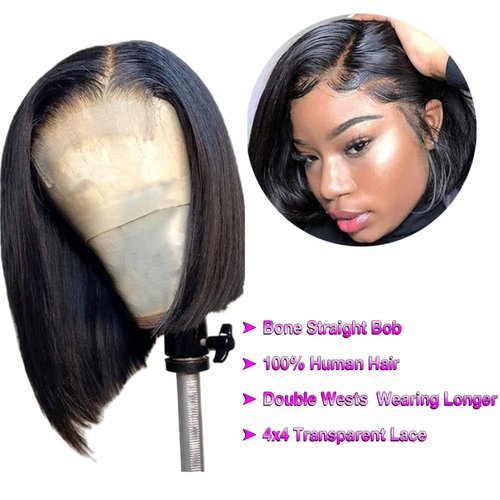 Short Bob Wig Human Hair Straight Bob Wigs For Black Women Human Hair 10 Inch Bob Lace Front Wigs Human Hair Glueless Wigs Human Hair Pre Plucked Short Wigs HD Closure Wigs Human Hair Natural Black