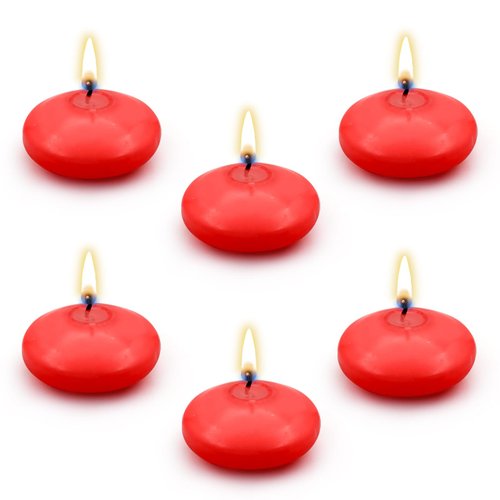 6 PCS Floating Candles, Red Unscented Dripless Wax Burning Candles 1.77 Inch Diameter Floating Candles Discs for Cylinder Vases, Weddings, Pool Party, Wedding, Holiday, Home Decor (Red)
