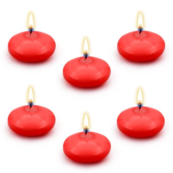 6 PCS Floating Candles, Red Unscented Dripless Wax Burning Candles 1.77 Inch Diameter Floating Candles Discs for Cylinder Vases, Weddings, Pool Party, Wedding, Holiday, Home Decor (Red)