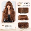 testar Auburn Wigs With Bangs Long Wavy Orange Brown Wigs For Women Auburn Red Wigs Copper Hair Wigs Heat Resistant Synthetic Wigs For Daily Use 26 IN