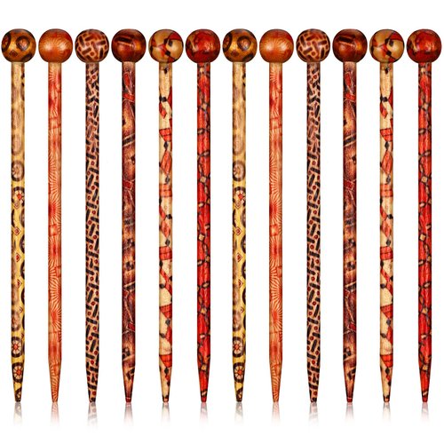 Cindeer 12 Pieces Chinese Japanese Hair Sticks boho Vintage Wooden Hair Sticks Retro Hair Chopsticks for Women Hair Pins Decorative Different Prints Hair Forks for Women Bun Hair Accessory, 6 Styles