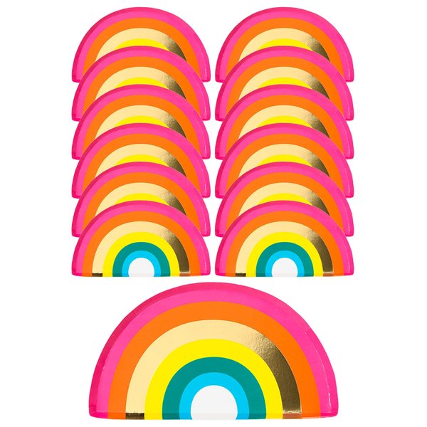 Talking Tables RAIN Happy Birthday Rainbow Shaped Plates Party Decorations, Pack of 12, Width 24cm, 9", Gold Foil and Mixed Colors