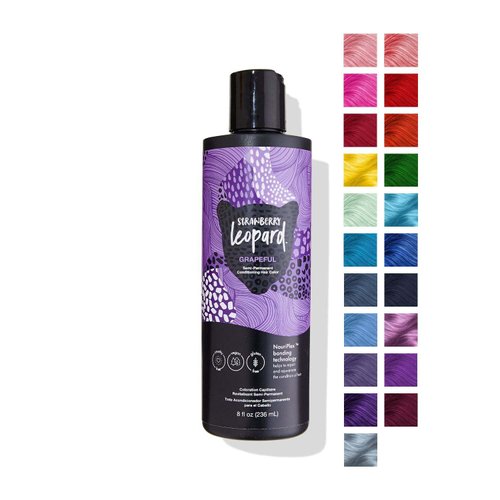 Strawberry Leopard Grapeful Semi Permanent Conditioning Hair Color, Repairs and Rejuvenates Hair, All Hair Types and Textures, Vegan, Cruelty-Free, Gluten-Free, 8 Fl. Oz.