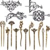 4 Pieces Retro Silver Celtic Hair Slide Hairpins and 11 Pieces Vintage Bronze Hair Sticks Hair Chopstick Vintage Hair Sticks Celtic Knot Viking Jewelry Hair Slide Pin Hair Accessories for Women Girls