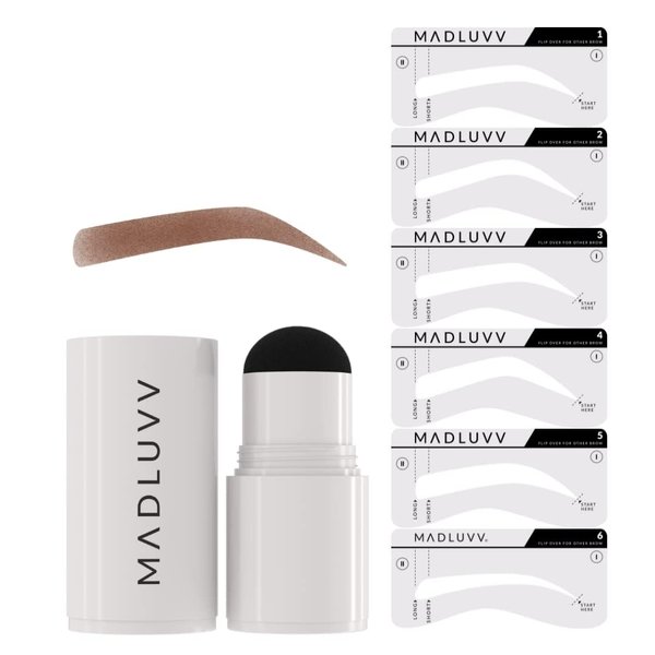 MADLUVV Eyebrow Stencil Kit - Easy-to-Use, Natural Look, 6 Popular Shapes, Used by Professionals - Includes Stamp, Stencils, Spoolie, and Travel Bag (Auburn)