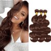 Color #4 Human Hair Bundles Chocolate Brown Body Wave Bundles Brazilian Grade 8A Virgin Human Hair 3 Bundles 18 20 22 Inch Light Brown Body Wave Bundles Double Weft Hair Extensions 100g/Pc
