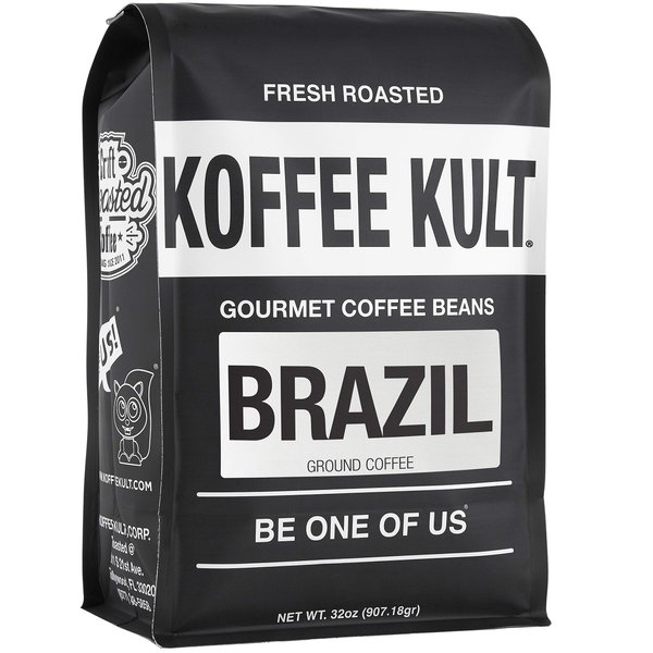 Koffee Kult Brazil Coffee Beans Ground Medium Roast - 100% Single Origin Brazilian Coffee - Fresh Artisan Roasted (Ground, 32oz)
