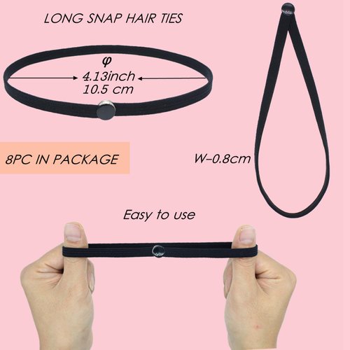 Degfey 8PCS Adjustable Long Hair Ties Snap Hair Tie for Natrual Curly Hair/Thick Hair/Kinky Hair,Afro Puff Pnoytail Hair Holder for Women (LONG SNAP HAIR TIES-8PCS)