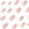 Hkanlre French Square Press on Nails Medium Fake Nails Tips Full Cover Flower False Pink Nails for Women and Girls 24PCS