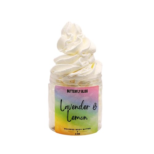Lavender Lemon Whipped Body Butter – Calming & Uplifting Scented Moisturizer – Handmade Natural Skincare for Dry Skin – Shea & Mango Butter – 8 oz Jar