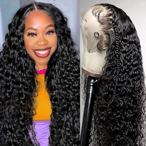 ozkan 13x6 Water Wave Wig Human Hair HD lace Front Water Wave Curly Wigs 13x6 Lace Frontal Water Wave Wigs Pre Plucked with Baby Hair Soft and Smooth Natural Black 26Inch