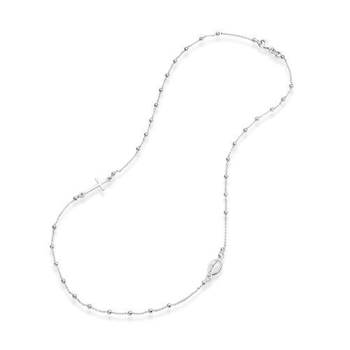 Miabella 925 Sterling Silver Italian Rosary Beaded Sideways Cross Dainty Chain Necklace for Women Made in Italy (16 Inches)