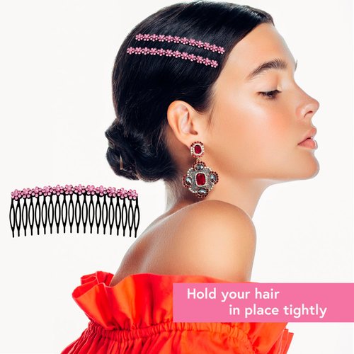 MARY LAVENDER Metal Side Hair Comb with Rhinestone and Pearls for French Twist Bangs Hair Pin Clips Hair Accessories Decorative Comb for Women Kids Girls 4pcs