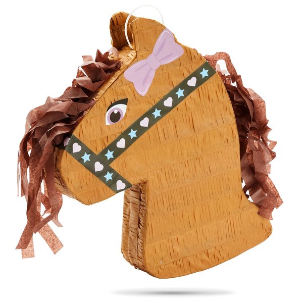BLUE PANDA Pony Design Pinata for Horse Themed Cowgirl Birthday Party Supplies, Small (12x16x3 in)