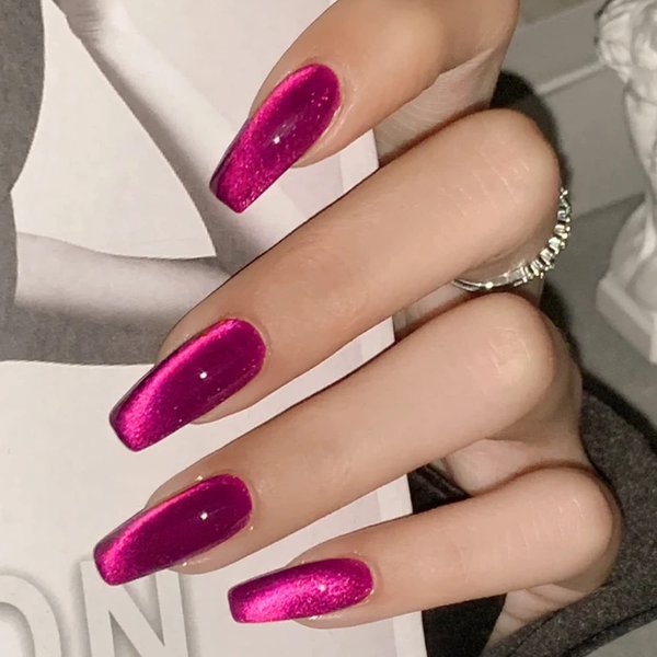AHAMIOU Crystal Cat Eye Gel Polish Kits Magnetic Nail Polish Set Holographic Cats Shiny Diamond Glitter Gel with Magnet Stick (Dark Pink)