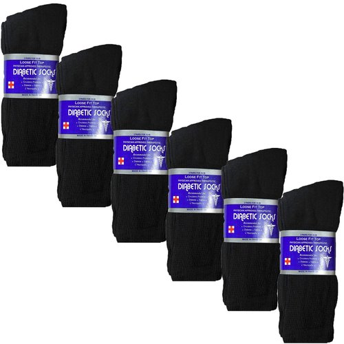 USBingoshop 6 Pairs Mens Physicians Approved Crew Ankle Diabetic Socks Cotton (U-6-PK-D-Black)