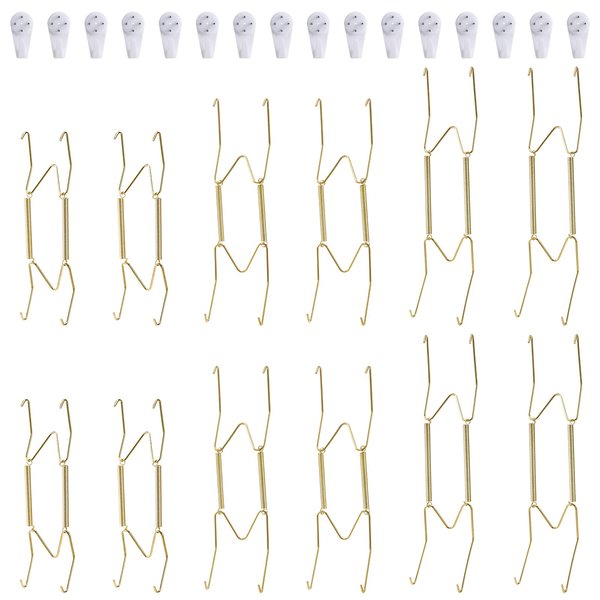 Fasunry 12 Pack Plate Hangers, 6 8 10 Inch Wall Plate Hangers and 16 Pack Wall Hooks, Compatible 6 to 10.5 Inch Decorative Plates, Antique China, Antique Plates and Arts