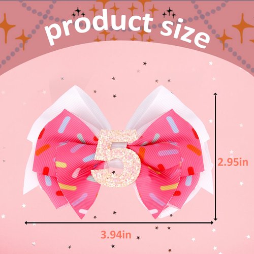 Vovii Birthday Hair Bow Clip for 5th Birthday Decorations for Girl, Pink Ice Cream Baby Bow Party Decorations for 5 Year Old Girl Birthday Decorations, Happy 5th Birthday Decorations for Girls Hair