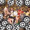 12 Pcs 18 Inch Black and White Checkered Balloons, Car Wheel Balloons Checkered Race Car Balloons Wheel Foil Balloons for Racing Theme Birthday Party Decoration Supplies
