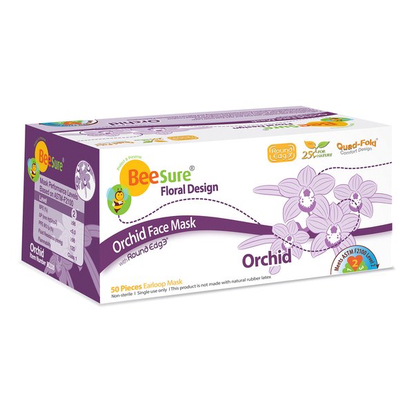 BeeSure BE2320 Floral Face Masks, Orchid Lavender (Pack of 50)