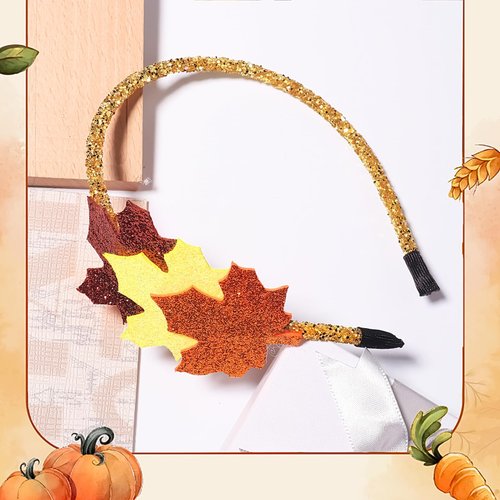 Thanksgiving Headband Fall Maple Leaves Hairband Glitter Maple Leaf Hair Hoop for Autumn Non Slip Elastic Hair Accessories for Girls Thanksgiving Hair Decoration for Holiday Festival Party Supplies