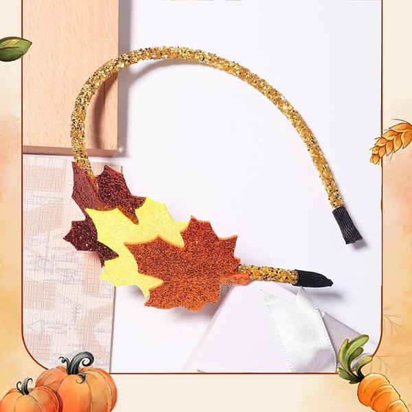 Thanksgiving Headband Fall Maple Leaves Hairband Glitter Maple Leaf Hair Hoop for Autumn Non Slip Elastic Hair Accessories for Girls Thanksgiving Hair Decoration for Holiday Festival Party Supplies