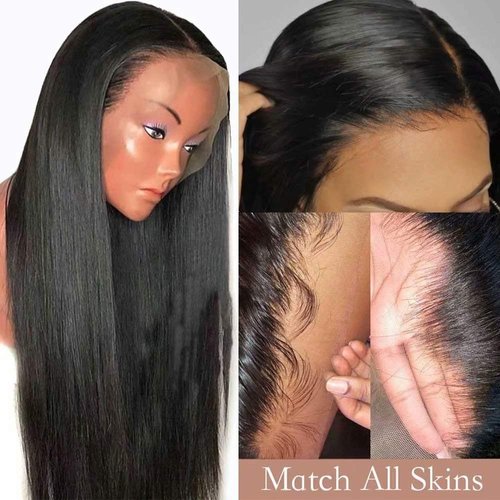 QUINLUX Hair HD Invisible Straight 13X6 Lace Frontal Human Hair Wigs Pre plucked with Bleached Knots for Woman 150% Density Glueless Full End Wig Brazilian Remy Hair 18 inch