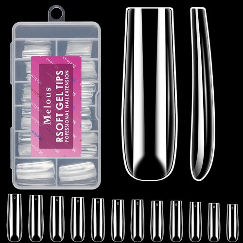 XXL Square Nail Tips, Melous 120 PCS Full Cover Stright Clear False Nail Tips Gel x Nail Tips Gel Nail Tips