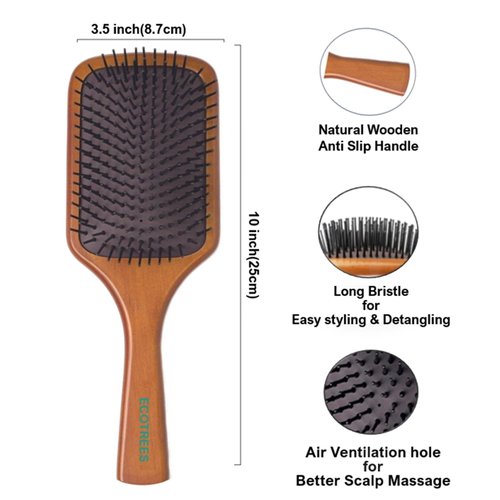 Ecotrees Wooden Paddle Hair Brush, Air cushion massage comb,Anti Static Detangling Paddle Brush for Reducing Hair Breakage