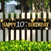 Happy 10th Birthday Banner Horizontal Fabric Black Gold Happy Birthday Sign Banner Backdrop Background Happy Birthday Yard Sign for Kids 10th Birthday Party Decorations Supplies, 71 x 15.7 Inches