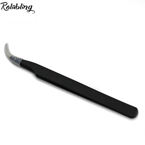 Rolabling 2pcs Elbow & Straight Black Nail Tweezers Rhinestone Picker Manicure Nail Art Tool (Set-1)