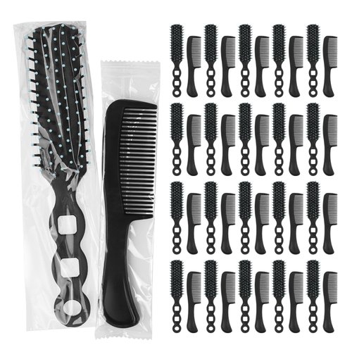 Gisdo 50 Pcs Hair Brush Combs Set in Bulk for Homeless Individually Wrapped Curly Thick Long Smoothing Hair Brush Detangling Hairbrush for Women Kids Hotel Homeless Nursing Charity (Black)