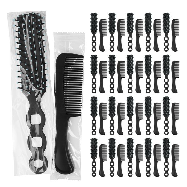 Gisdo 50 Pcs Hair Brush Combs Set in Bulk for Homeless Individually Wrapped Curly Thick Long Smoothing Hair Brush Detangling Hairbrush for Women Kids Hotel Homeless Nursing Charity (Black)