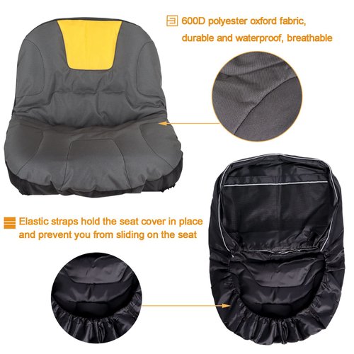 Riding Lawn Mower Seat Covers, Universal Oxford Waterproof Tractor Seat Cover with Storage Bag Compatible with Husq-Varna、Crafts-Man、Cub Ca-det （Grey Medium