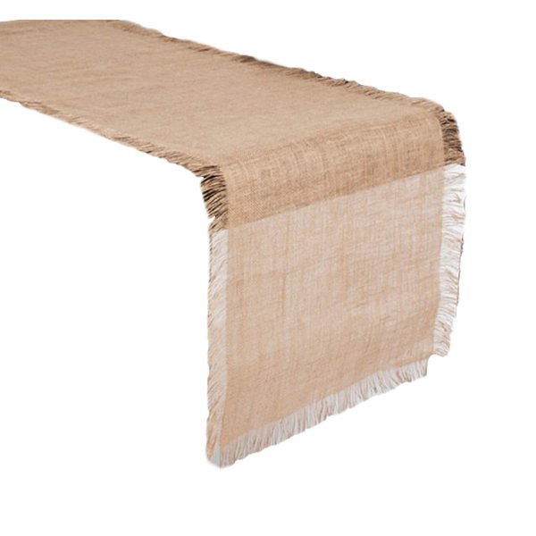 Mari Sati Fringed Burlap Rectangular Table Runner, 100% Jute (Natural, 20"x70")